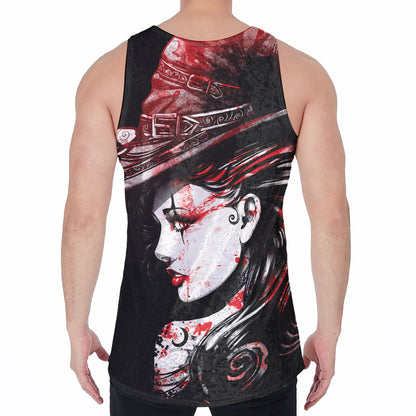 Halloween Vampire Girl Print Men's Velvet Tank Top