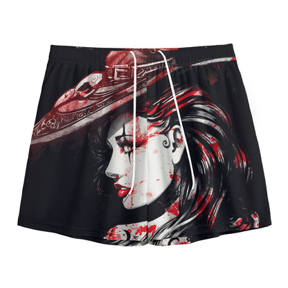 Halloween Vampire Girl Print Mesh Shorts