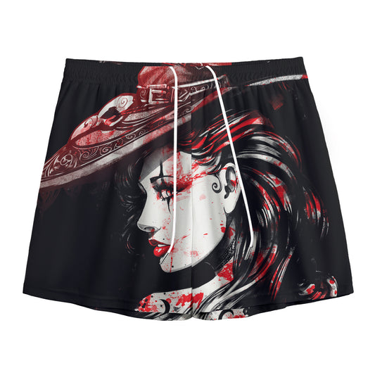 Halloween Vampire Girl Print Mesh Shorts