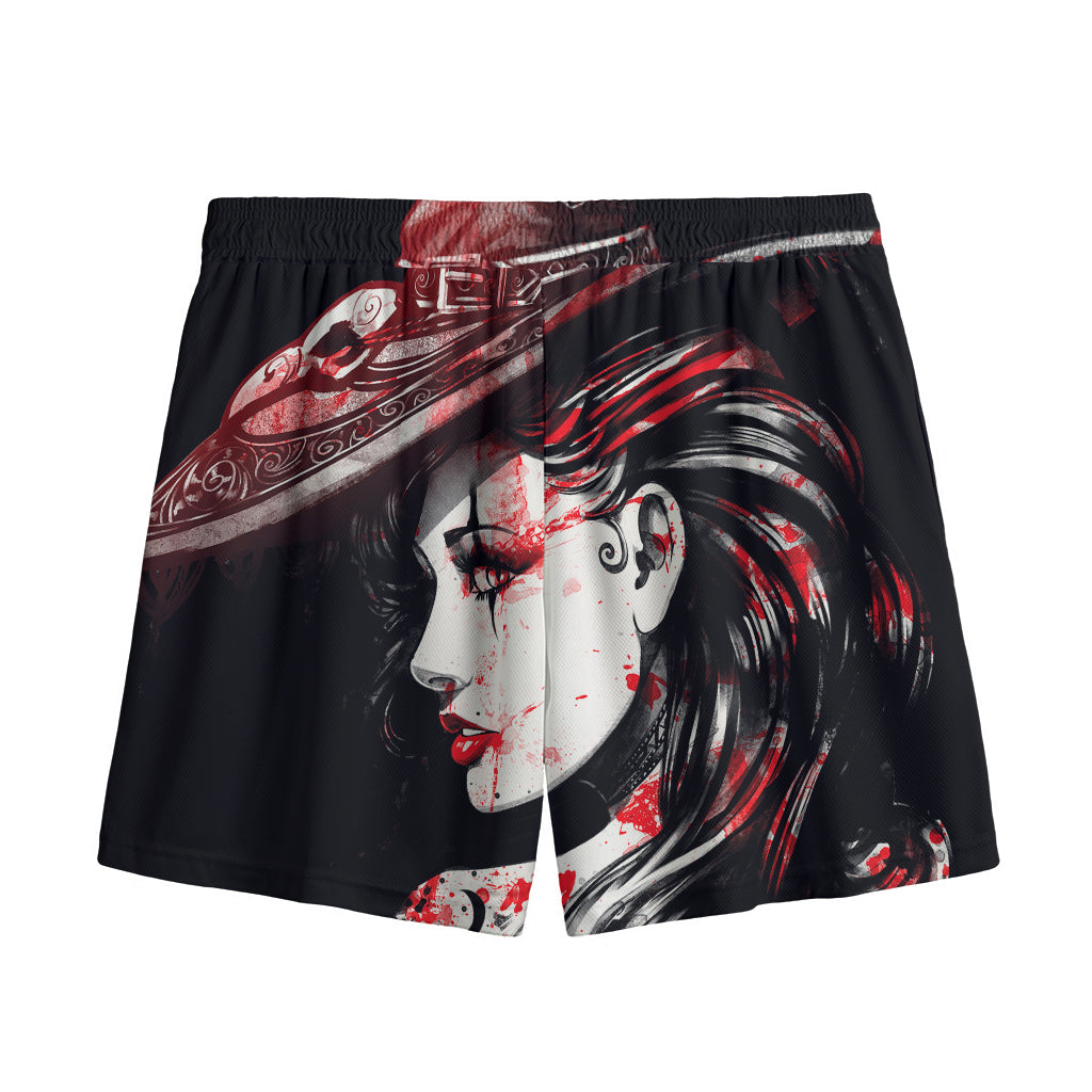 Halloween Vampire Girl Print Mesh Shorts