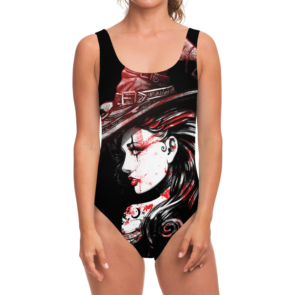 Halloween Vampire Girl Print One Piece Swimsuit