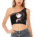 Halloween Vampire Girl Print One Shoulder Crop Top