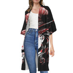 Halloween Vampire Girl Print Open Front Beach Cover Up