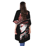 Halloween Vampire Girl Print Open Front Beach Cover Up