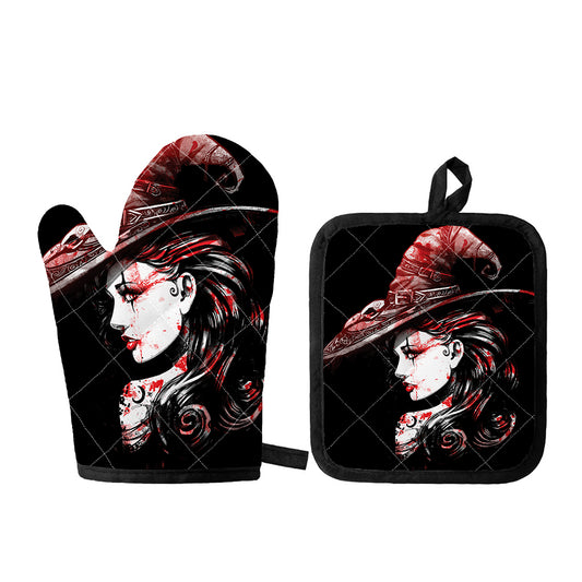 Halloween Vampire Girl Print Oven Mitt And Pot Holder Set