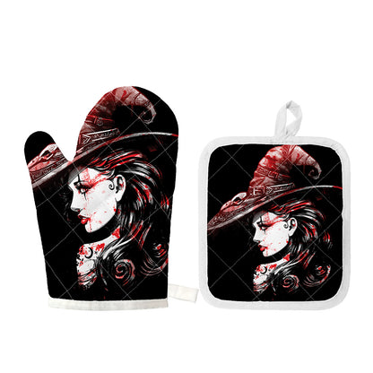 Halloween Vampire Girl Print Oven Mitt And Pot Holder Set