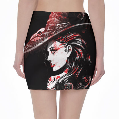 Halloween Vampire Girl Print Pencil Mini Skirt