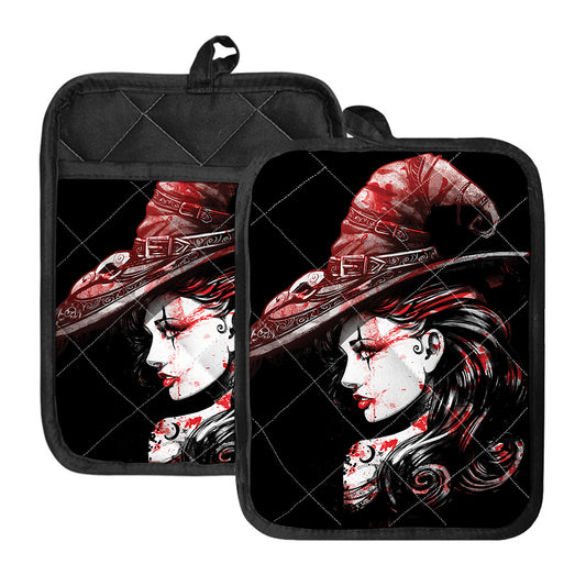Halloween Vampire Girl Print Pot Holders With Pocket