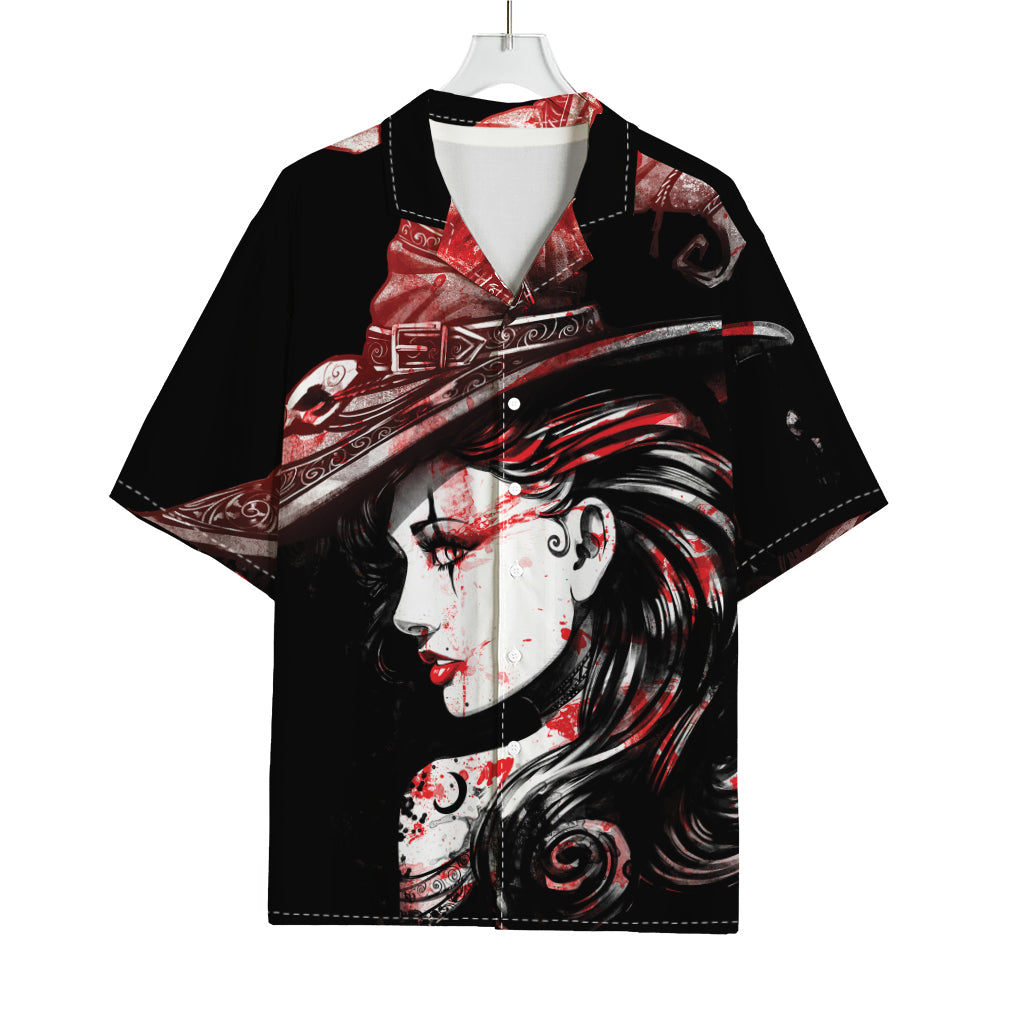 Halloween Vampire Girl Print Rayon Hawaiian Shirt