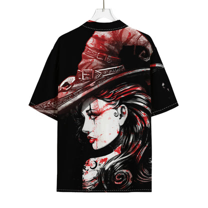 Halloween Vampire Girl Print Rayon Hawaiian Shirt