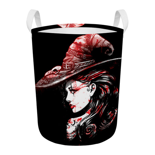 Halloween Vampire Girl Print Round Laundry Basket