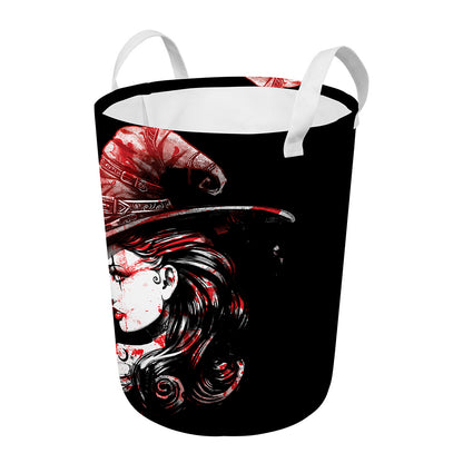 Halloween Vampire Girl Print Round Laundry Basket