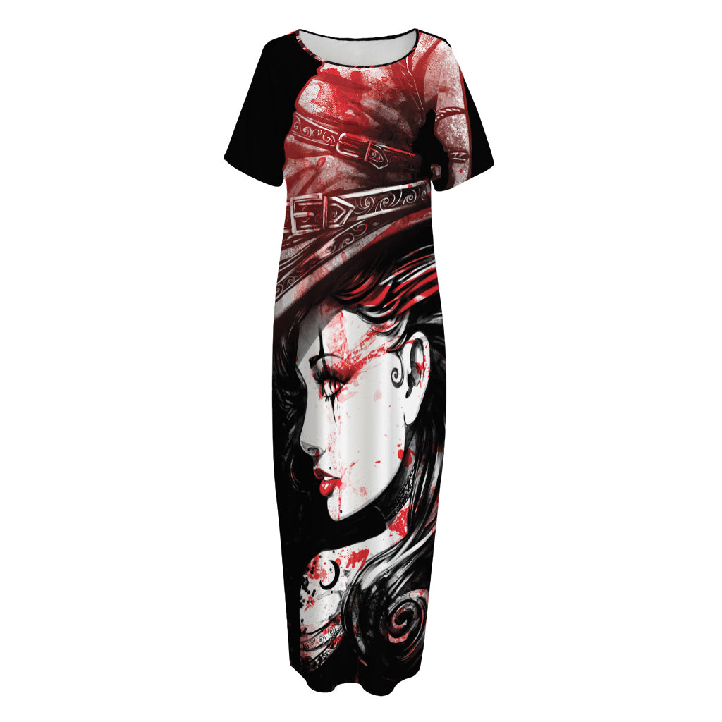 Halloween Vampire Girl Print Short Sleeve Long Nightdress