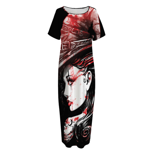 Halloween Vampire Girl Print Short Sleeve Long Nightdress