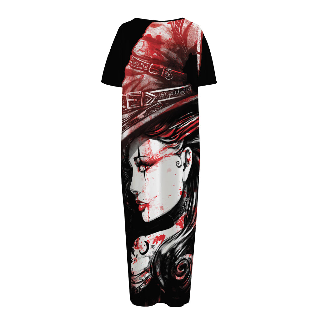 Halloween Vampire Girl Print Short Sleeve Long Nightdress