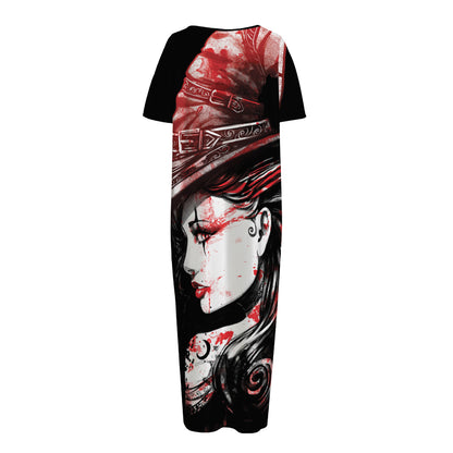 Halloween Vampire Girl Print Short Sleeve Long Nightdress