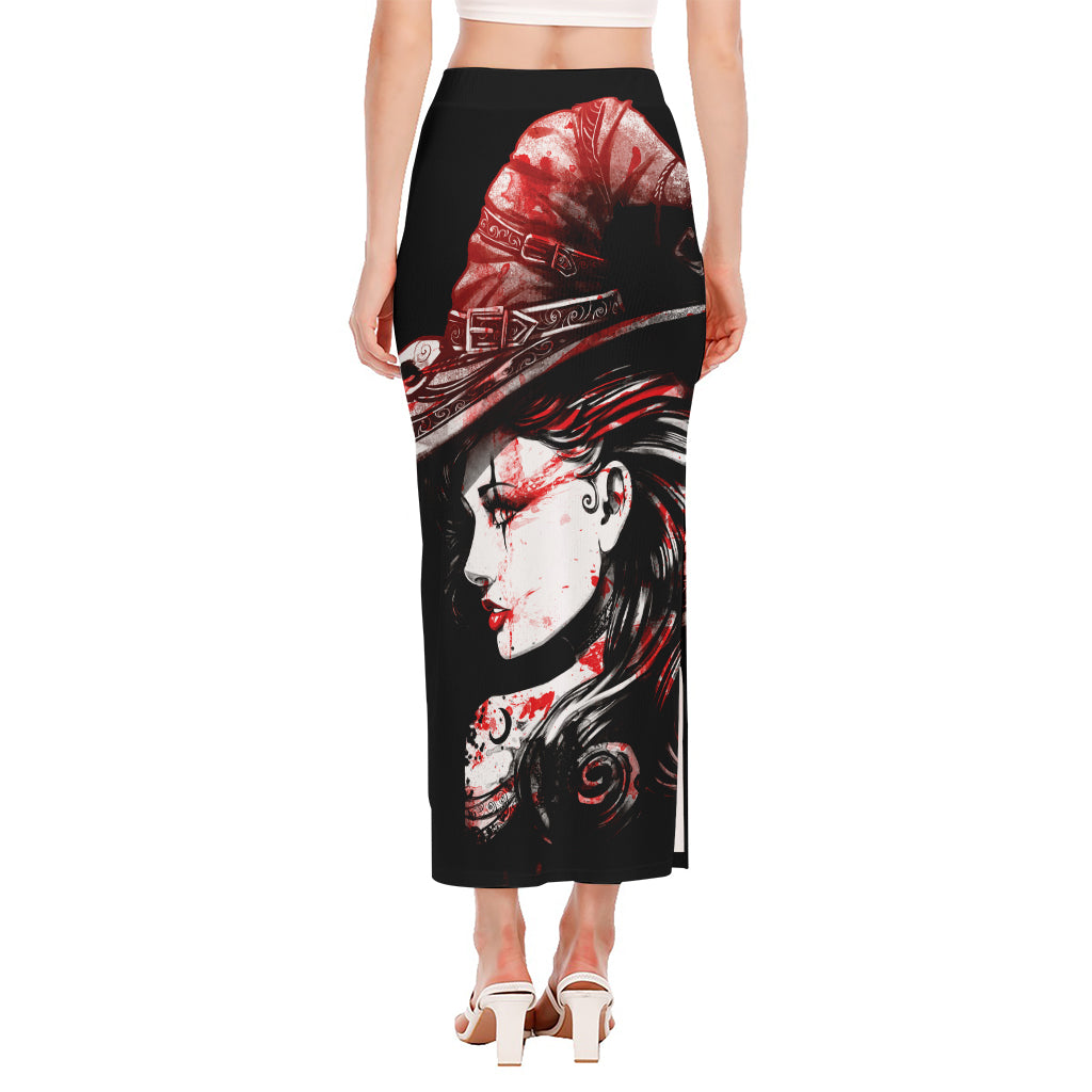 Halloween Vampire Girl Print Side Slit Maxi Skirt