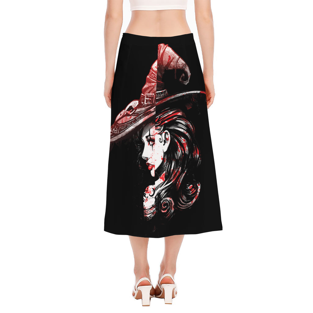 Halloween Vampire Girl Print Side Slit Midi Skirt