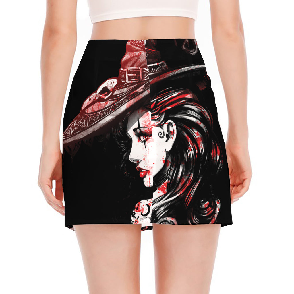 Halloween Vampire Girl Print Side Slit Mini Skirt