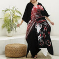 Halloween Vampire Girl Print Silk V-Neck Kaftan Dress