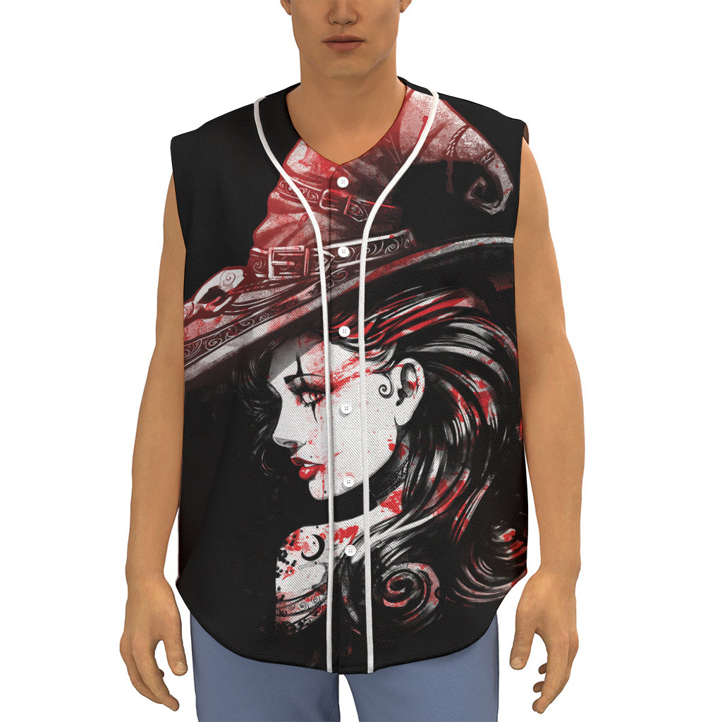 Halloween Vampire Girl Print Sleeveless Baseball Jersey
