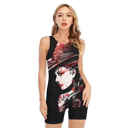 Halloween Vampire Girl Print Sleeveless One Piece Swimsuit