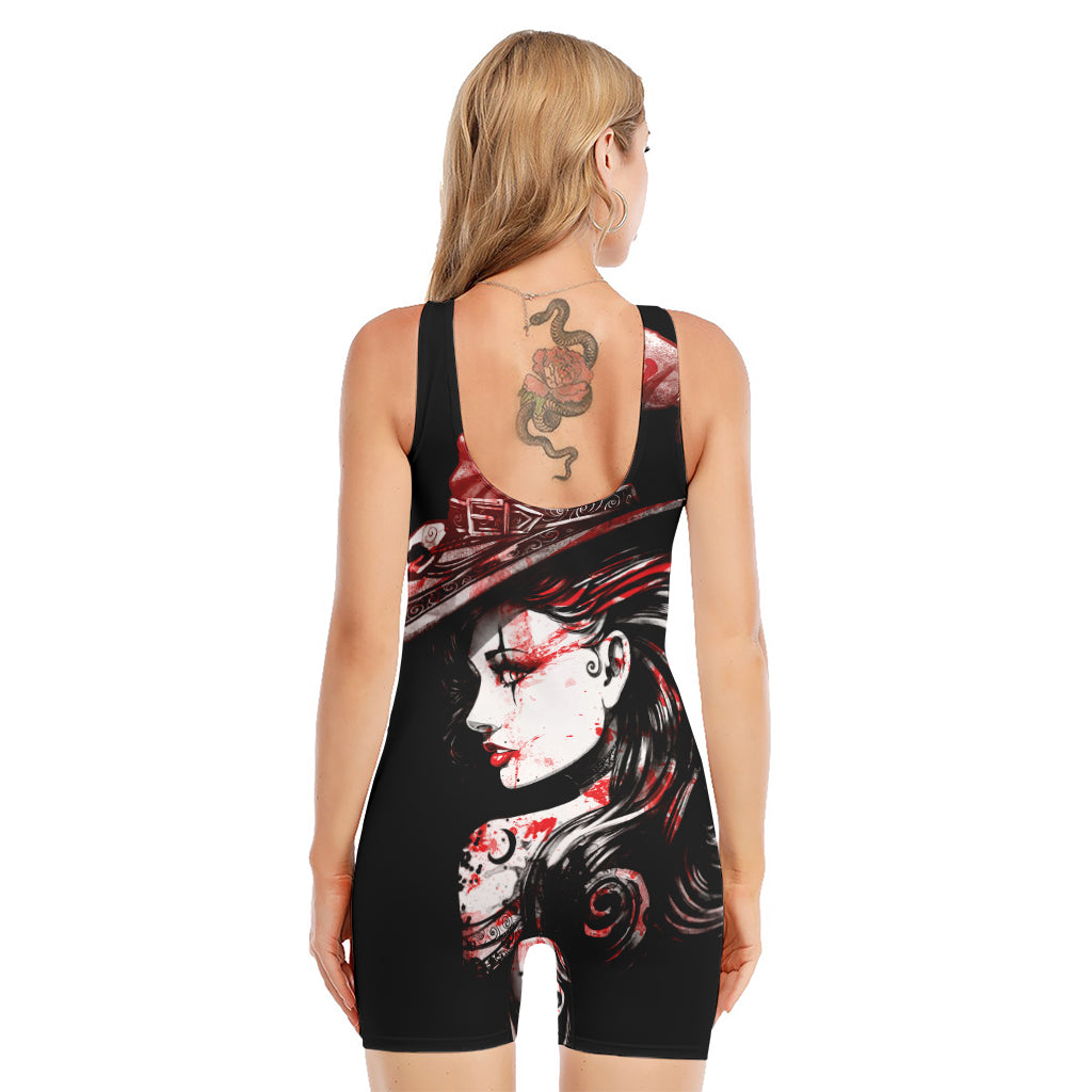 Halloween Vampire Girl Print Sleeveless One Piece Swimsuit