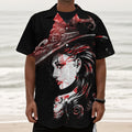Halloween Vampire Girl Print Textured Short Sleeve Shirt