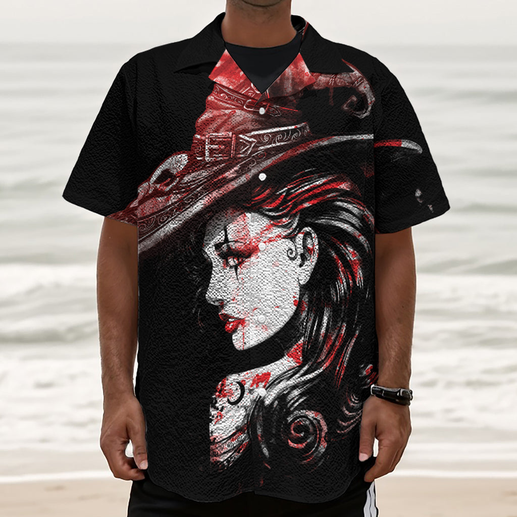 Halloween Vampire Girl Print Textured Short Sleeve Shirt