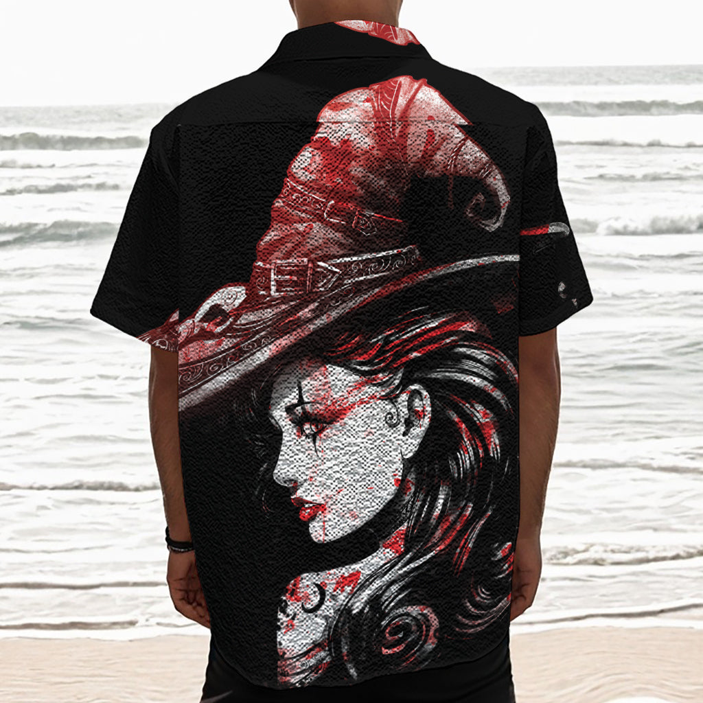 Halloween Vampire Girl Print Textured Short Sleeve Shirt