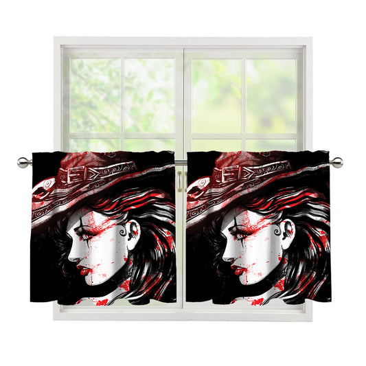 Halloween Vampire Girl Print Tier Curtains