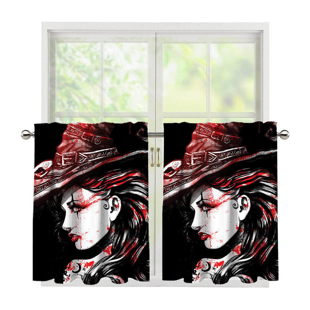 Halloween Vampire Girl Print Tier Curtains
