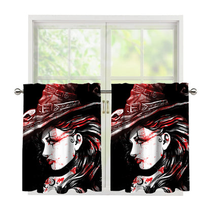 Halloween Vampire Girl Print Tier Curtains