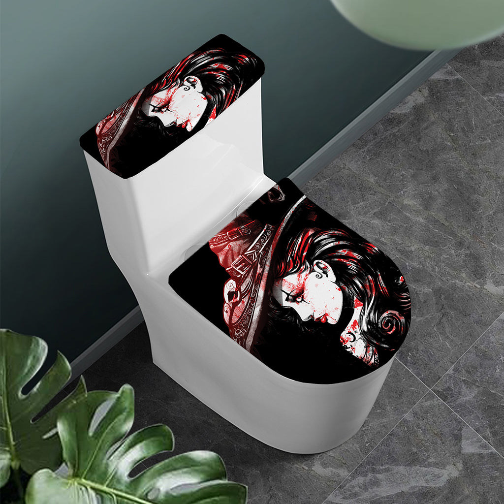 Halloween Vampire Girl Print Toilet Lid And Tank Cover Set