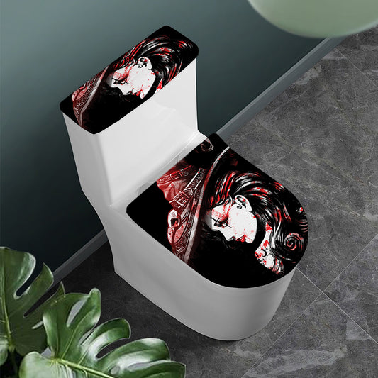 Halloween Vampire Girl Print Toilet Lid And Tank Cover Set