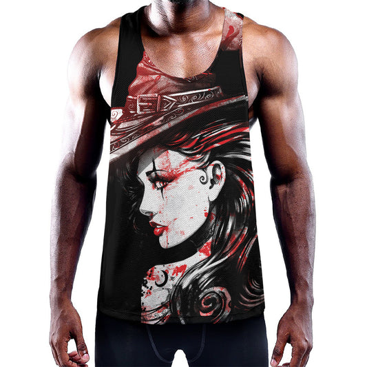 Halloween Vampire Girl Print Training Tank Top