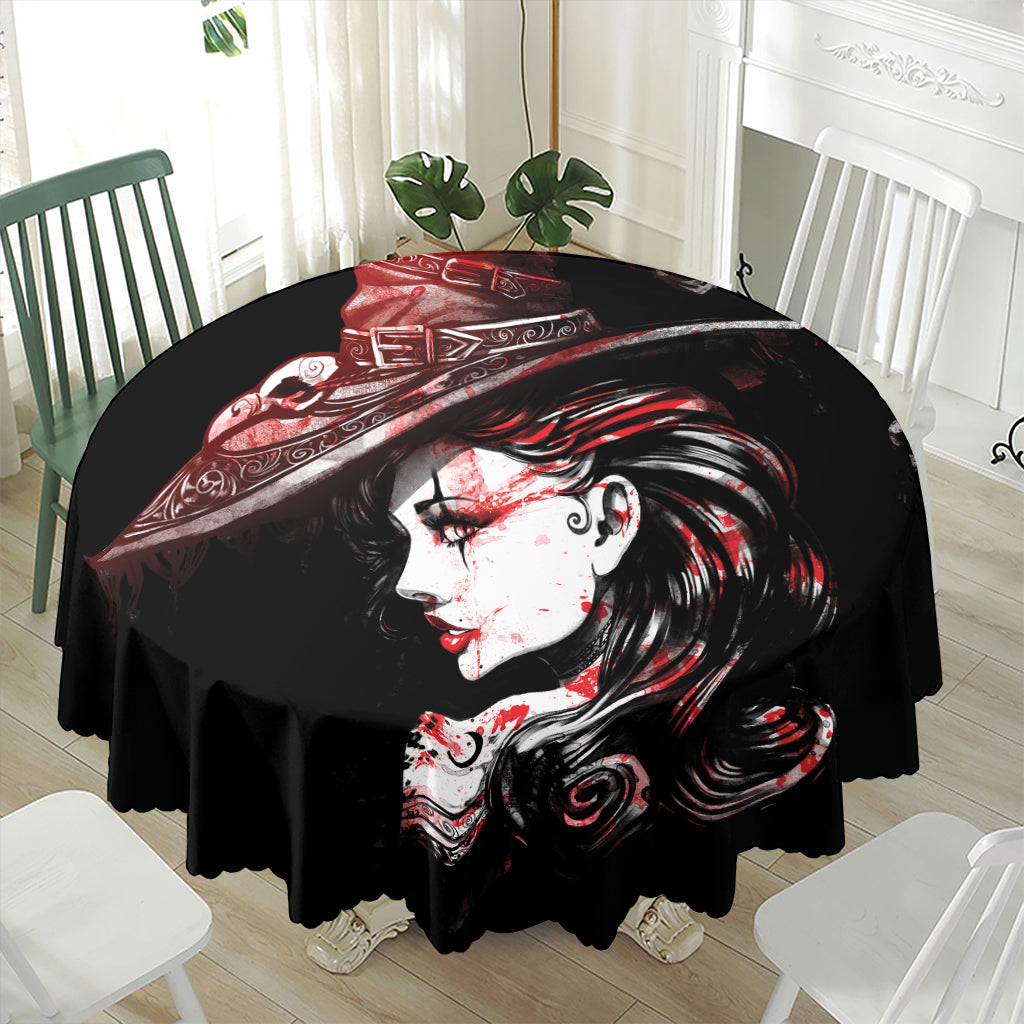 Halloween Vampire Girl Print Waterproof Round Tablecloth