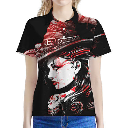 Halloween Vampire Girl Print Women's Polo Shirt
