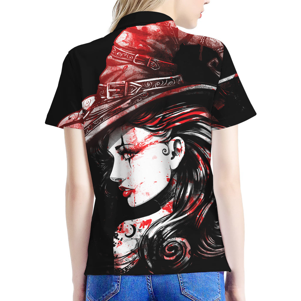 Halloween Vampire Girl Print Women's Polo Shirt