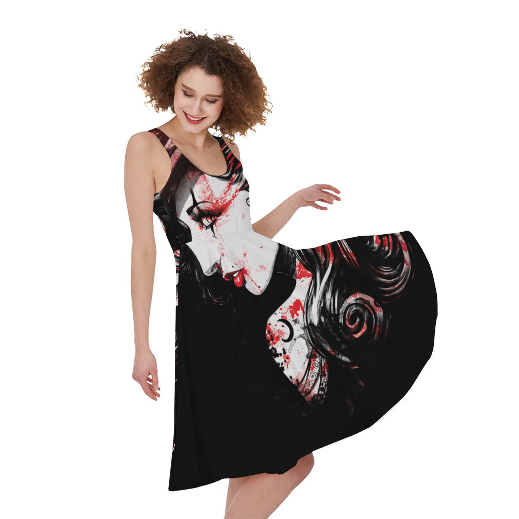 Halloween Vampire Girl Print Women's Sleeveless Dress