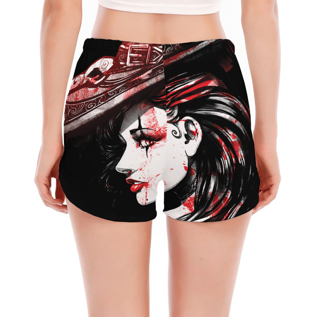 Halloween Vampire Girl Print Women's Split Running Shorts