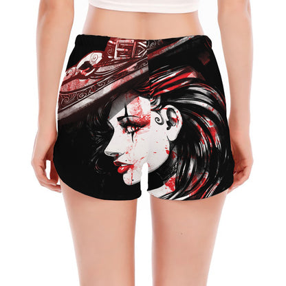Halloween Vampire Girl Print Women's Split Running Shorts