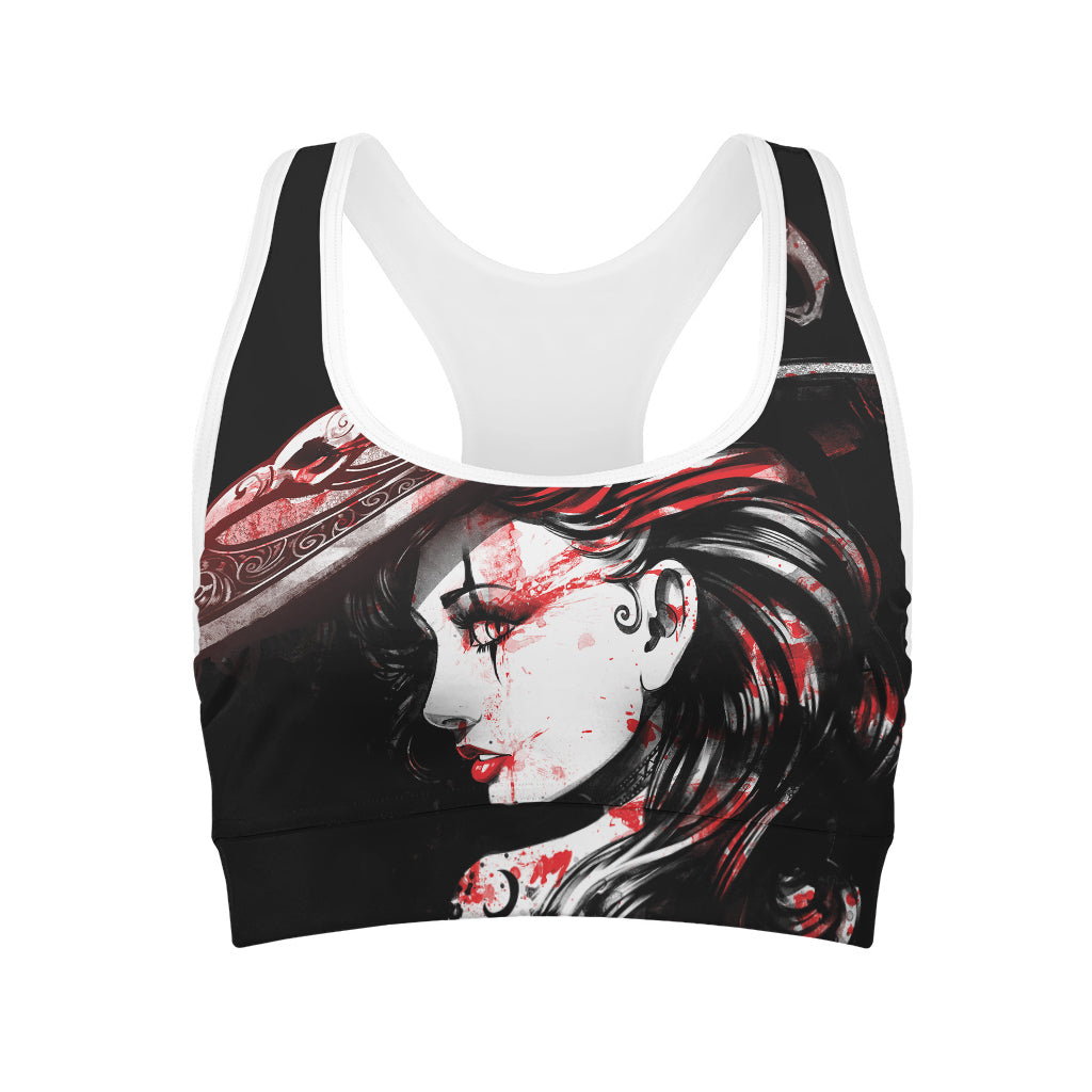 Halloween Vampire Girl Print Women's Sports Bra