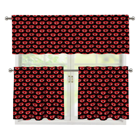 Halloween Vampire Lips Pattern Print 3 Piece Kitchen Curtains