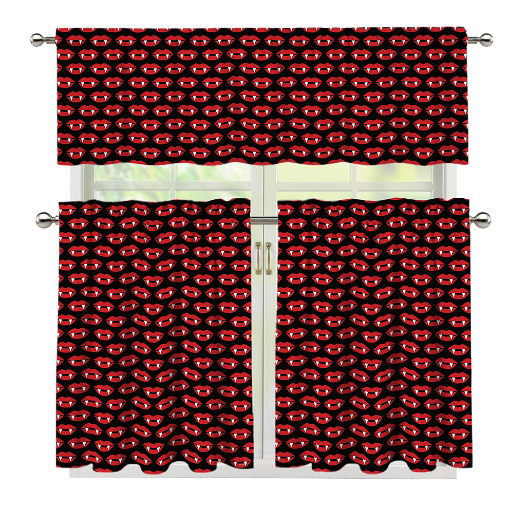 Halloween Vampire Lips Pattern Print 3 Piece Kitchen Curtains
