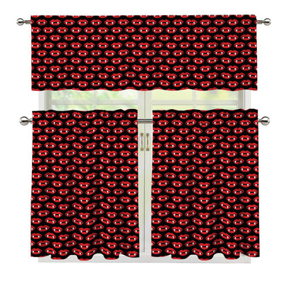 Halloween Vampire Lips Pattern Print 3 Piece Kitchen Curtains