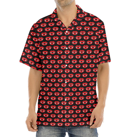 Halloween Vampire Lips Pattern Print Aloha Shirt