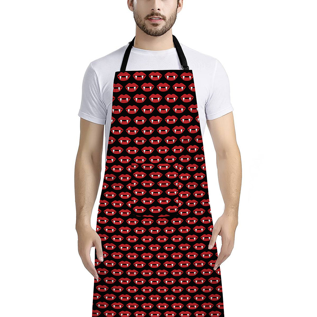 Halloween Vampire Lips Pattern Print Bib Apron With Pocket