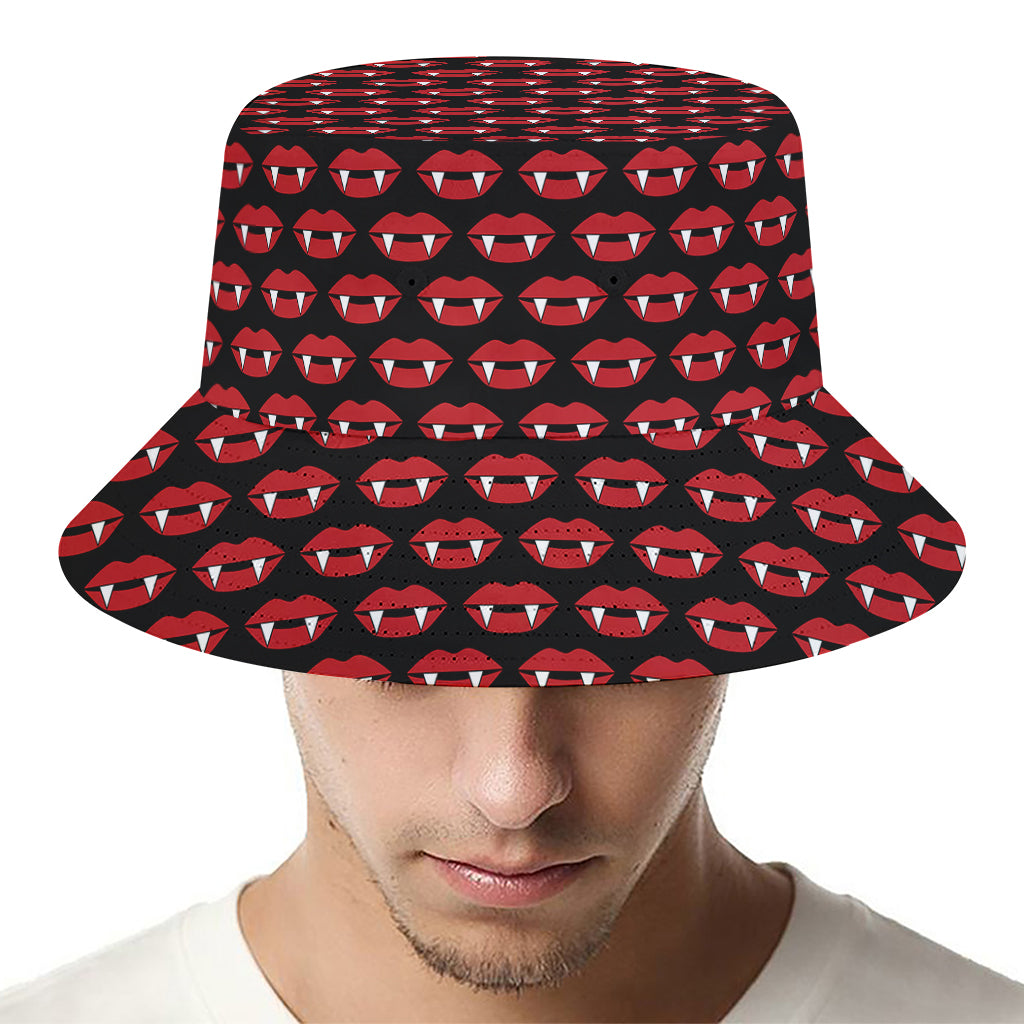 Halloween Vampire Lips Pattern Print Bucket Hat