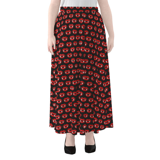 Halloween Vampire Lips Pattern Print Chiffon Maxi Skirt